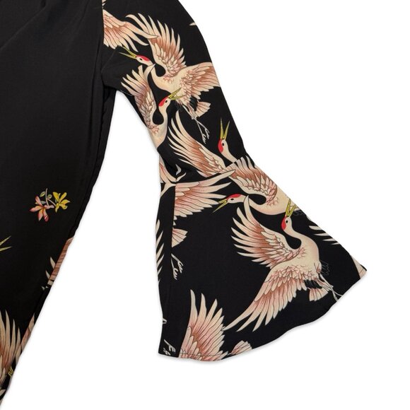 Plus Size Retro Bird Print Mini Dress with Bell Sleeves - Size 0XL - Picture 10 of 10